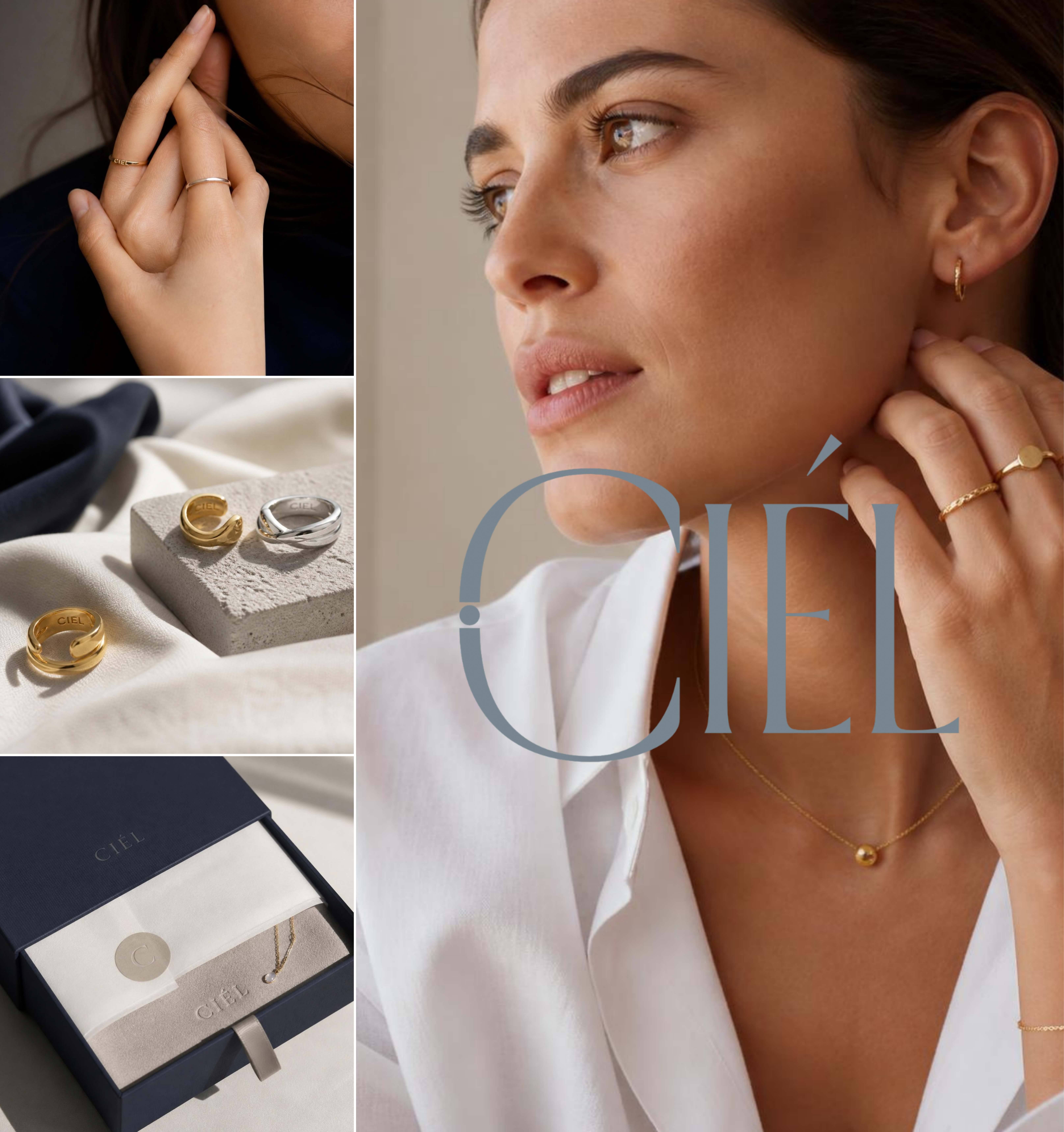 CIÉL Jewelry Branding Portfolio mit Logo, Farbpalette, Packaging und Brand Identity